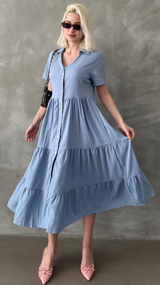 MDX Blue Shirt Collar Long Dress MG1853 - Loulé