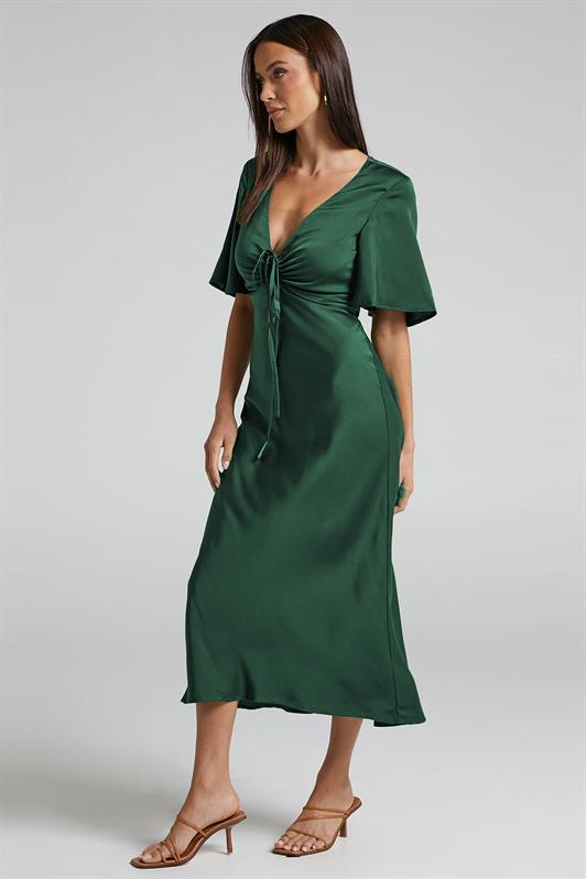 MDX Green Midi Short Sleeve Satin Dress MG2013 - Inca