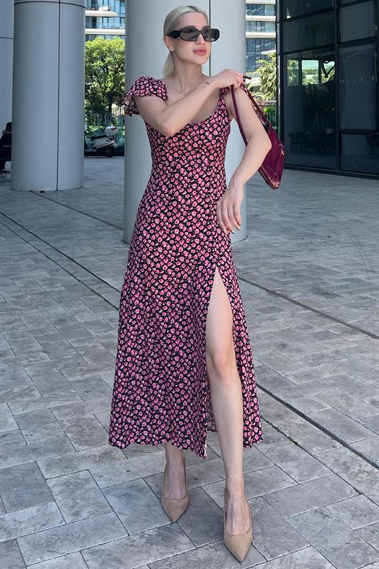 MDX Black Patterned Slit Long Dress MG2004 - Potsdam