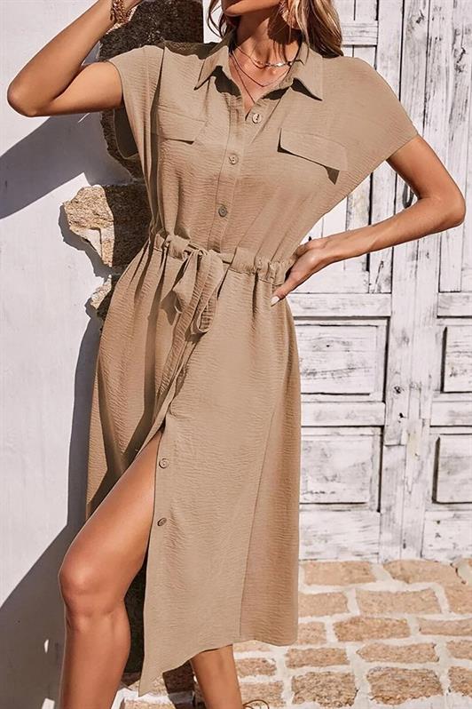 MDX Beige Shirt Collar Long Dress MG1743 - Izmail