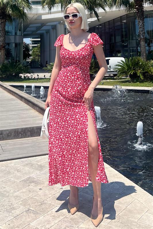 MDX Red Patterned Slit Long Dress MG2004 - Kenton