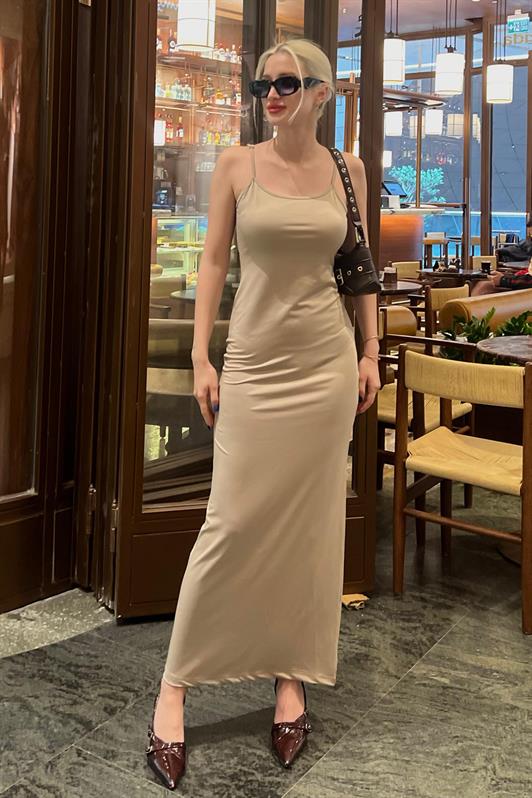 MDX Beige Long Sleeve Basic Dress MG1852 - Scafati