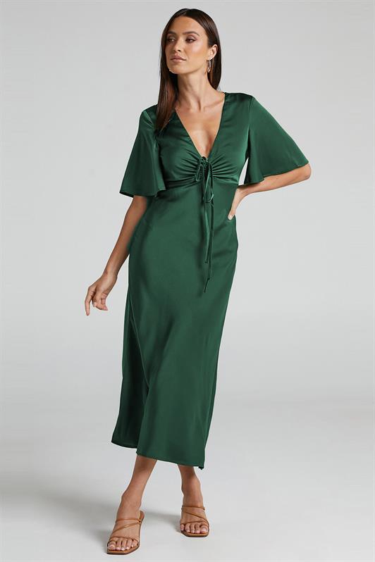 MDX Green Midi Short Sleeve Satin Dress MG2013 - Inca