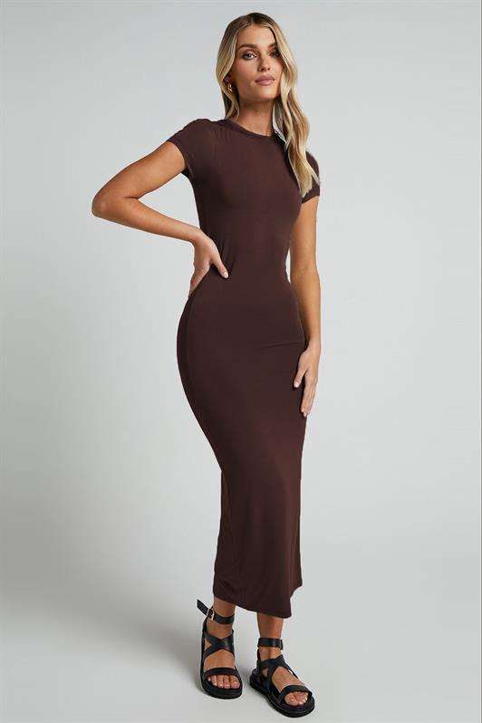 MDX Brown Basic Half Fisherman Slit Long Dress MG1989 - College Station