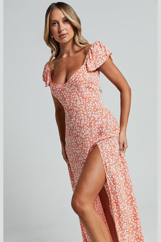 MDX Orange Patterned Slit Long Dress MG2004 - Kryvyi Rih
