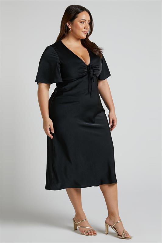 MDX Black Midi Length Short Sleeve Satin Dress MG2013 - Orlando