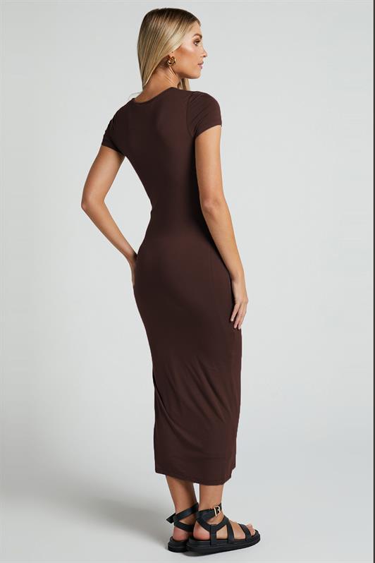 MDX Brown Basic Half Fisherman Slit Long Dress MG1989 - College Station