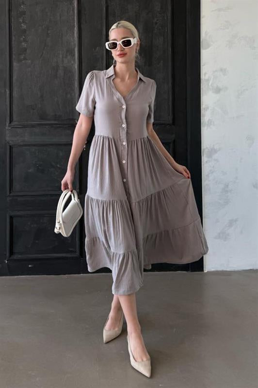MDX Gray Shirt Collar Long Dress MG1853 - Scarborough