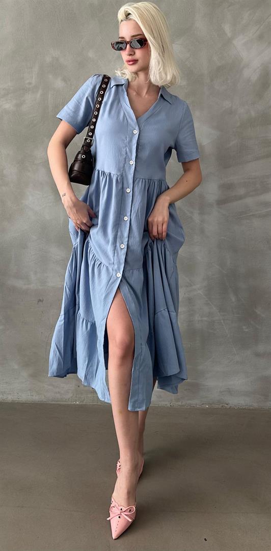 MDX Blue Shirt Collar Long Dress MG1853 - Loulé