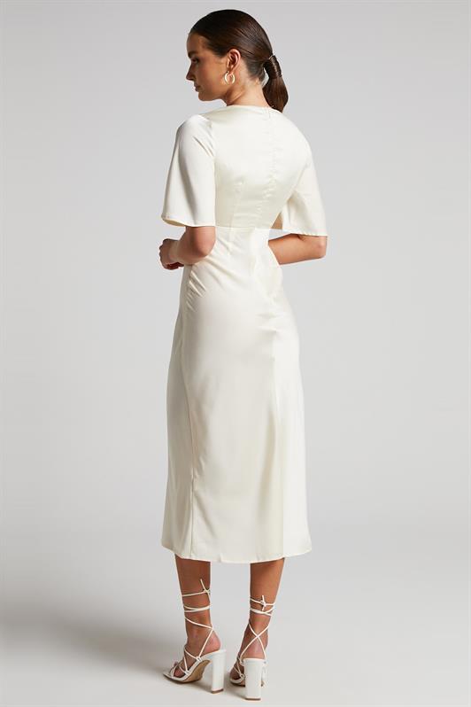 MDX Beige Midi Length Short Sleeve Satin Dress MG2013 - Long Beach