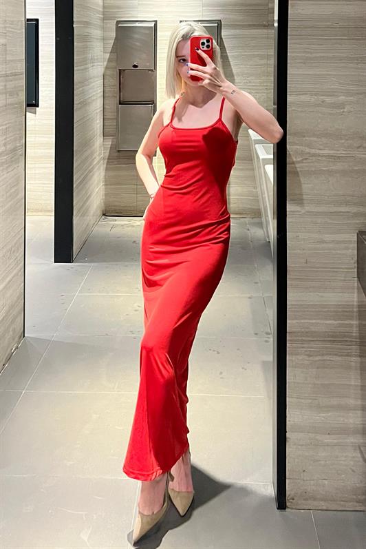 MDX Red Long Strap Basic Dress MG1852 - Richmond Hill