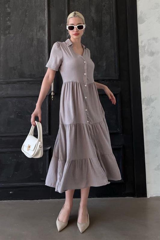 MDX Gray Shirt Collar Long Dress MG1853 - Scarborough