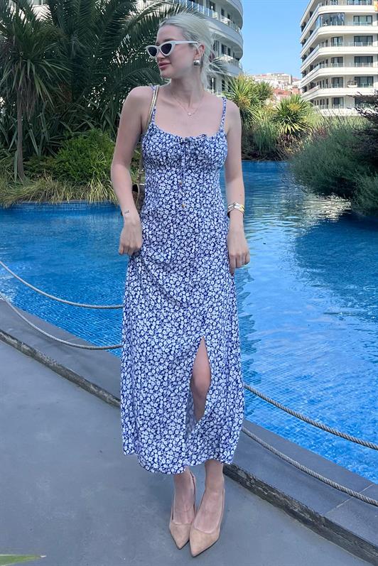 MDX Blue Patterned Strappy Long Dress MG2025 - Fort Myers