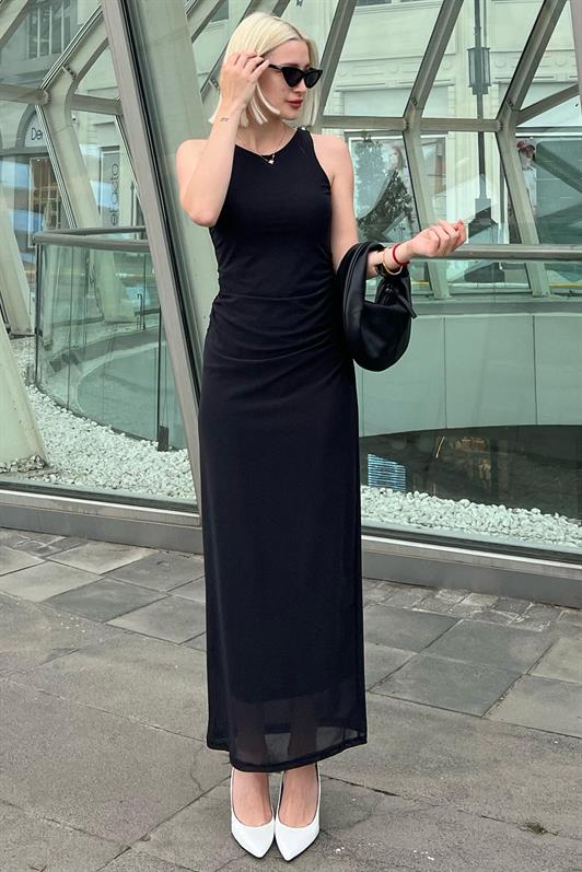 MDX Black Patterned Mesh High Neck Maxi Dress MG2097 - Columbia
