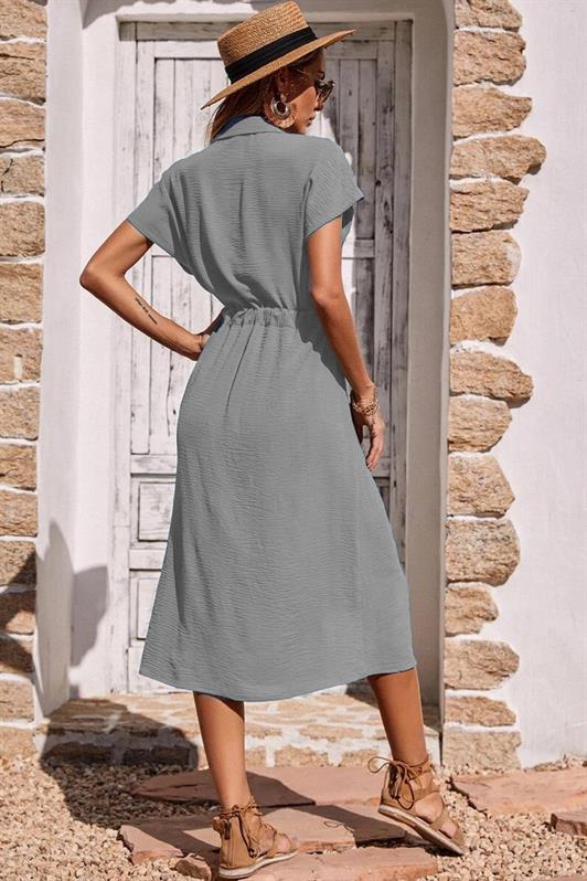 MDX Gray Shirt Collar Long Dress MG1743 - Dundalk