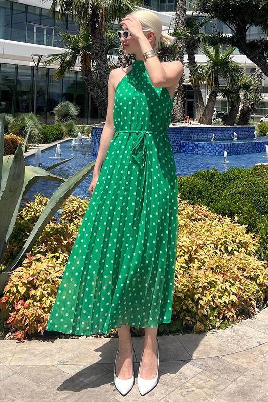 MDX Green Polka Dot Sleeveless Halter Neck Dress MG2134 - Spring Hill