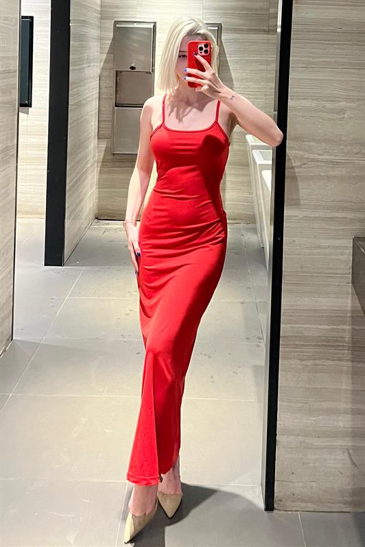 MDX Red Long Strap Basic Dress MG1852 - Richmond Hill