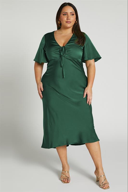 MDX Green Midi Short Sleeve Satin Dress MG2013 - Inca