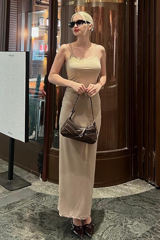 MDX Beige Long Sleeve Basic Dress MG1852 - Scafati