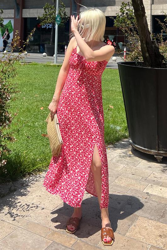 MDX Red Patterned Strappy Long Dress MG2025 - Rosenberg