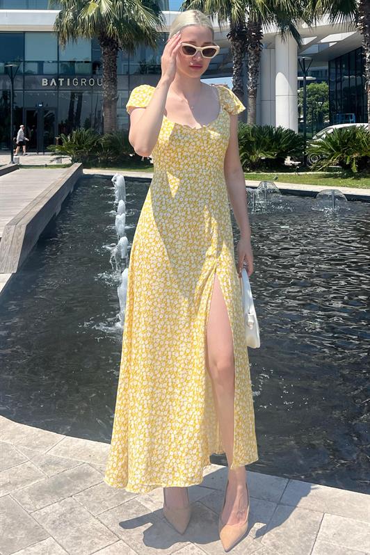 MDX Yellow Patterned Slit Long Dress MG2004 - Union City