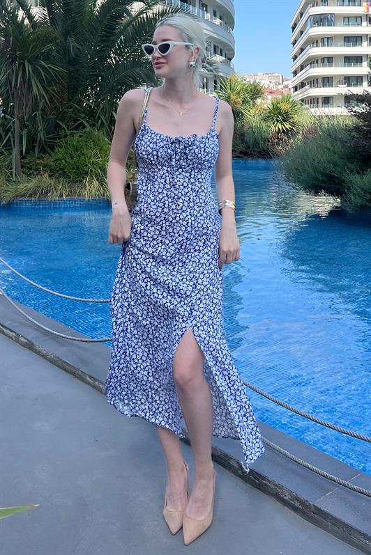 MDX Blue Patterned Strappy Long Dress MG2025 - Fort Myers