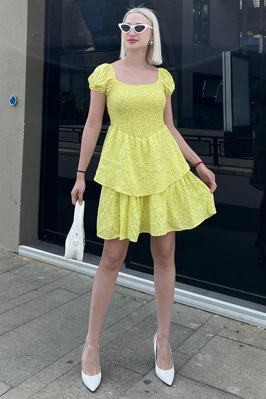 MDX Yellow Tiered Skirt Dress with Gathered Waist MG2103 - Ocuilan de Arteaga