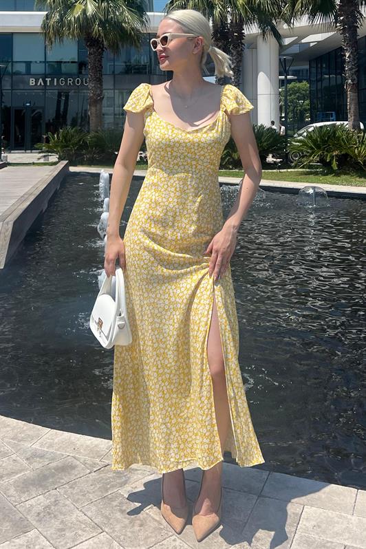 MDX Yellow Patterned Slit Long Dress MG2004 - Union City
