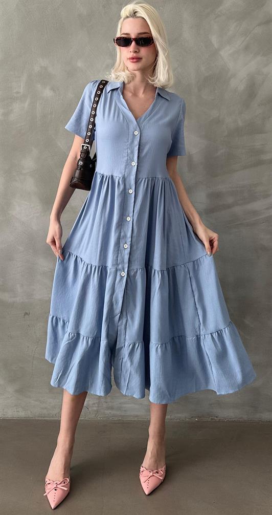 MDX Blue Shirt Collar Long Dress MG1853 - Loulé