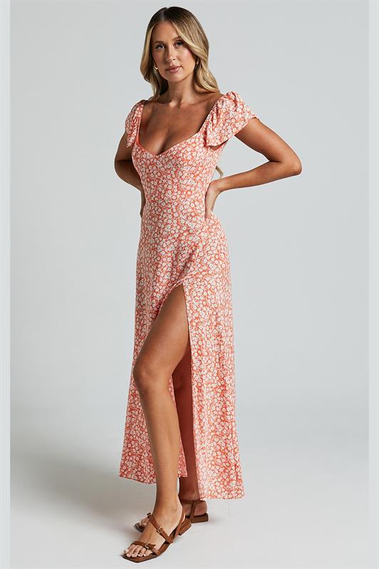 MDX Orange Patterned Slit Long Dress MG2004 - Kryvyi Rih