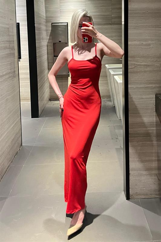 MDX Red Long Strap Basic Dress MG1852 - Richmond Hill
