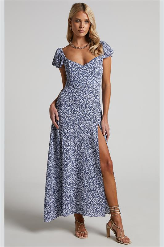 MDX Blue Patterned Slit Long Dress MG2004 - Trofa