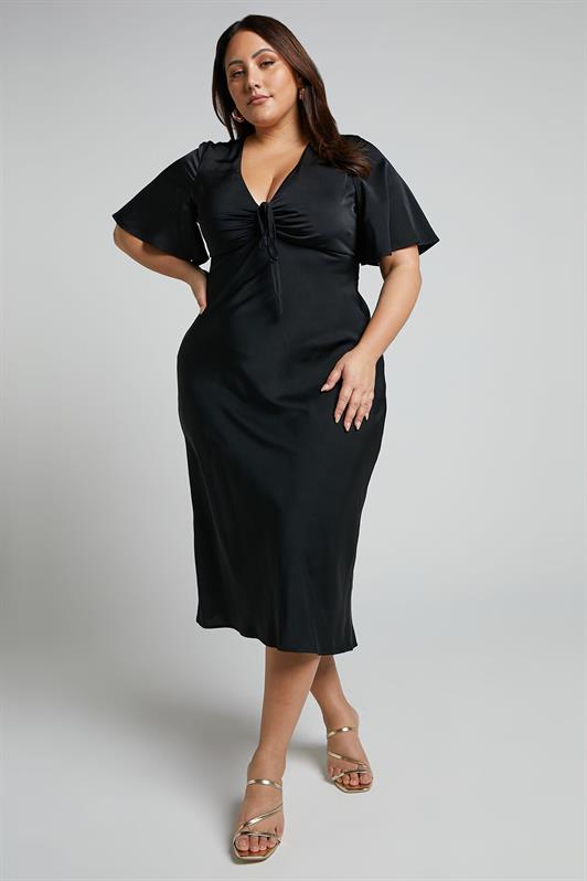 MDX Black Midi Length Short Sleeve Satin Dress MG2013 - Orlando