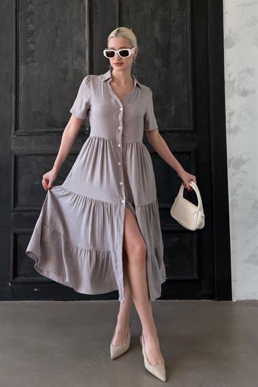 MDX Gray Shirt Collar Long Dress MG1853 - Scarborough