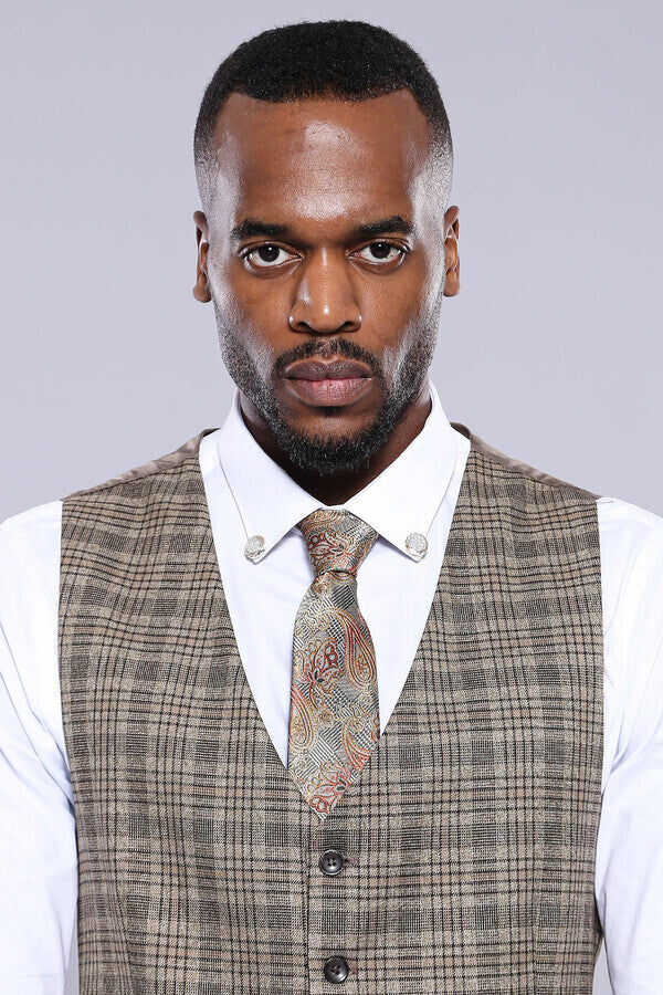 WSS Checked Beige Vest  - Singen