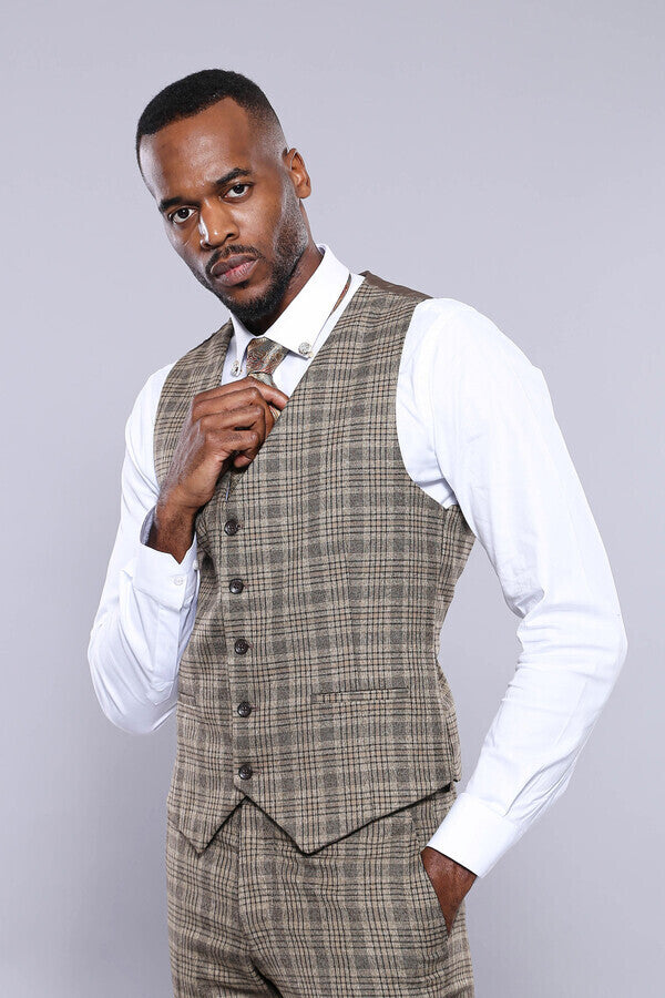 WSS Checked Beige Vest  - Singen