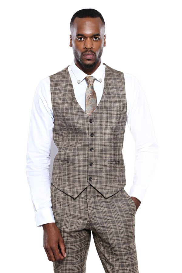 WSS Checked Beige Vest  - Singen
