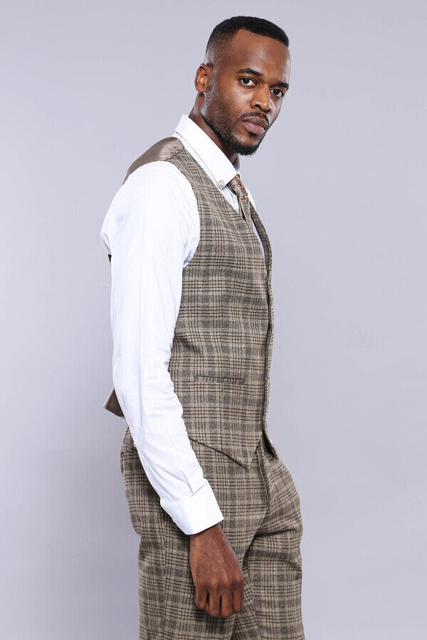 WSS Checked Beige Vest  - Singen