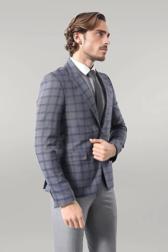WSS Checked Grey Men's Blazer  - Singen