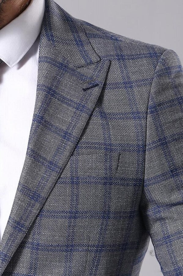WSS Checked Grey Men's Blazer  - Singen