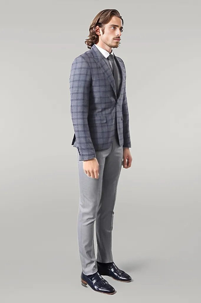 WSS Checked Grey Men's Blazer  - Singen