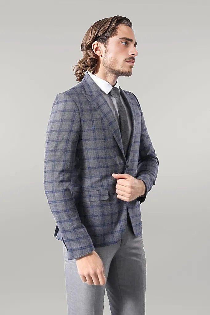 WSS Checked Grey Men's Blazer  - Singen