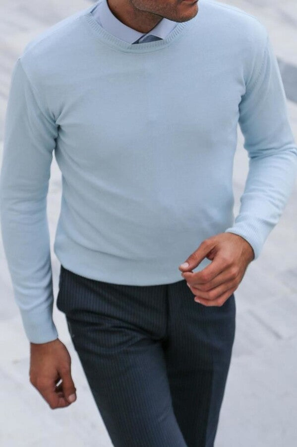 WSS Circle Collar Ice Blue Sweater  - Plainfield
