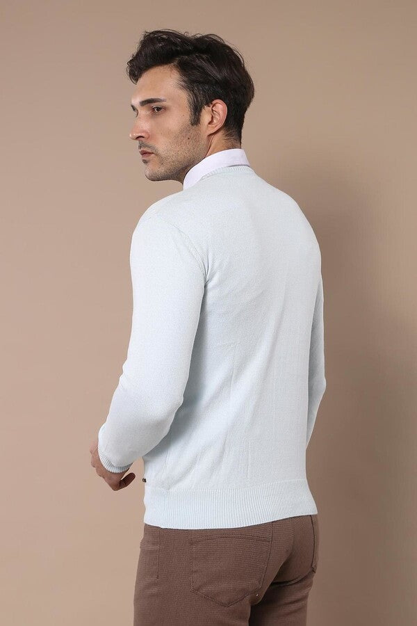 WSS Circle Collar Ice Blue Sweater  - Plainfield