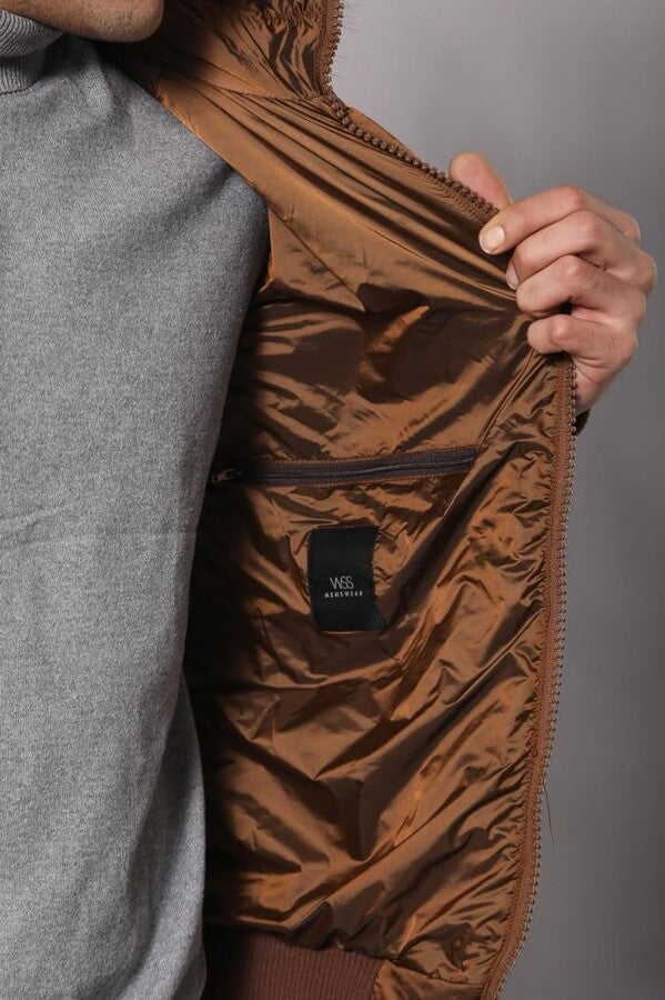 WSS Fur Hooded Men's Puffer Coat in Tan  - Faro