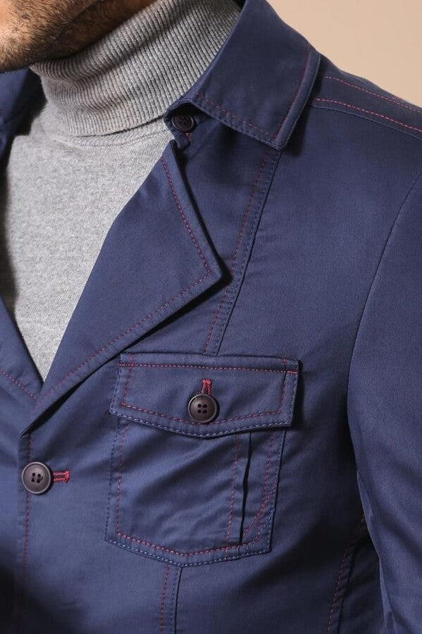 WSS Navy Blue Cotton Trench Coat  - Singen