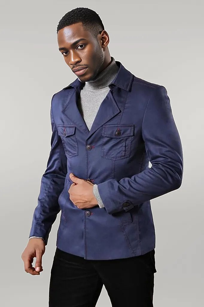 WSS Navy Blue Cotton Trench Coat  - Singen