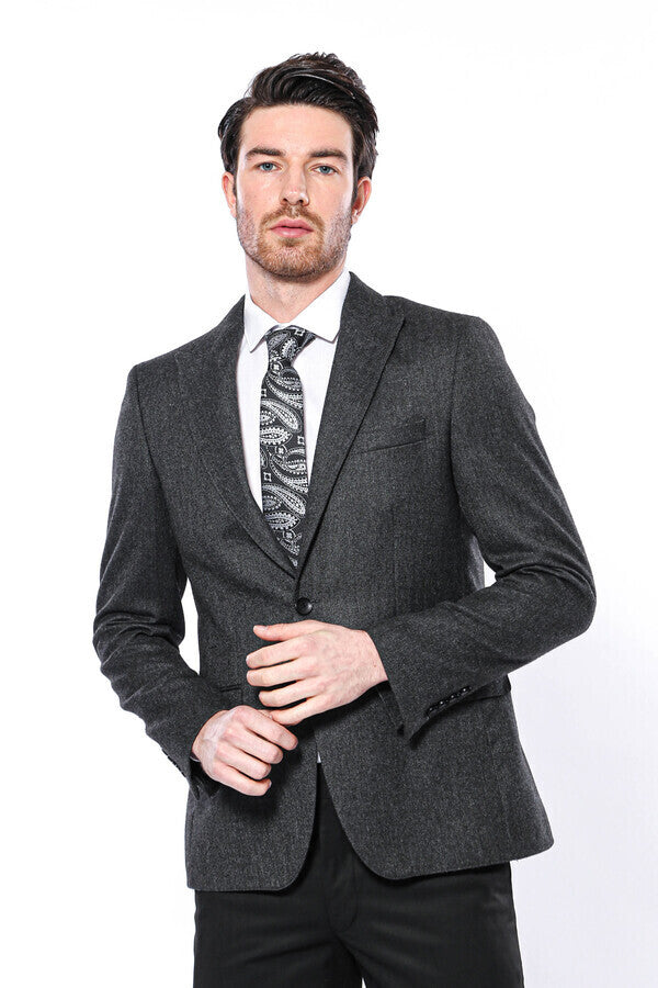WSS Peak Lapel Dark Grey Blazer  - York