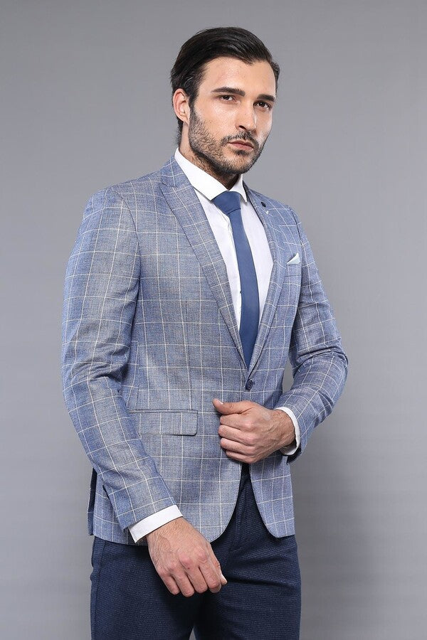 WSS Plaid Cotton Blue Sport Coat  - Bridgeport
