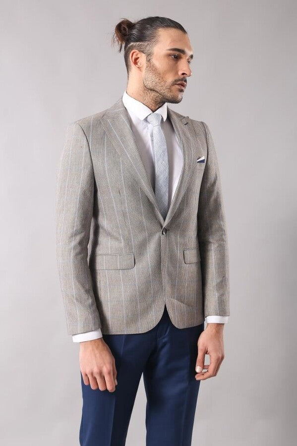 WSS Single Button Plaid Cream Blazer  - Little Rock